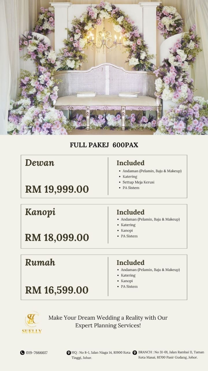 Pakej lengkap perkahwinan  untuk 600 tetamu